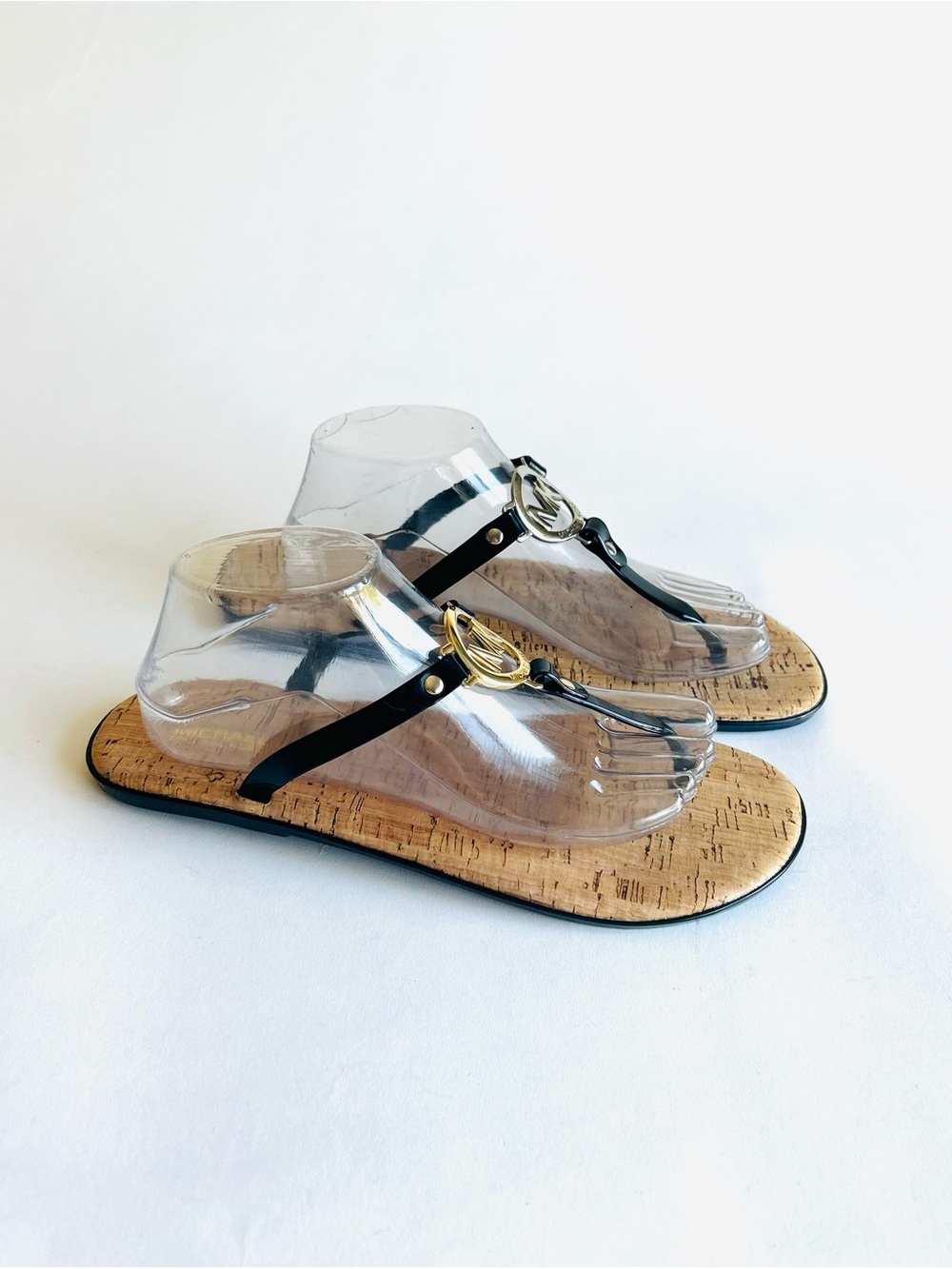 Michael Kors Black Synthetic Gold Silver Metal Rubber Outsole Flip Flops size 11